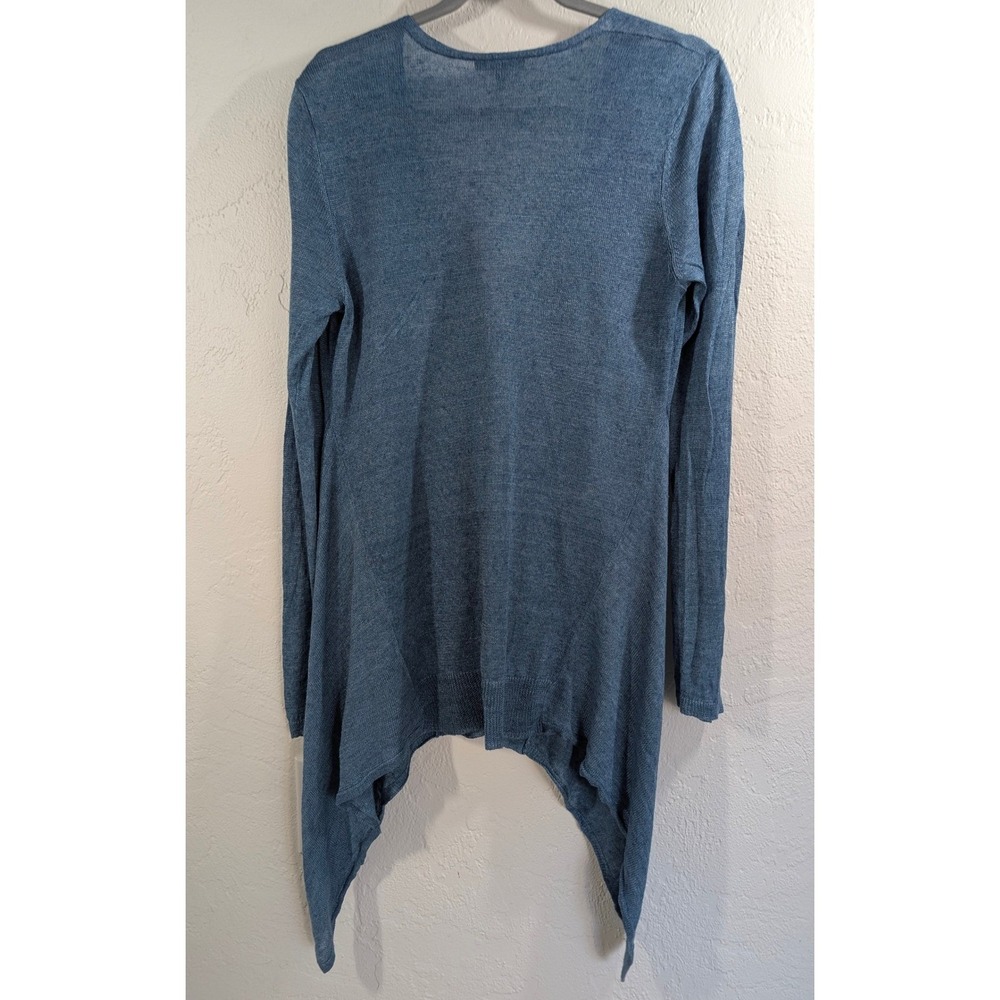 Eileen Fisher Blue 100% Linen Sharkbite Hem V-Neck Button Cardigan Sweater S